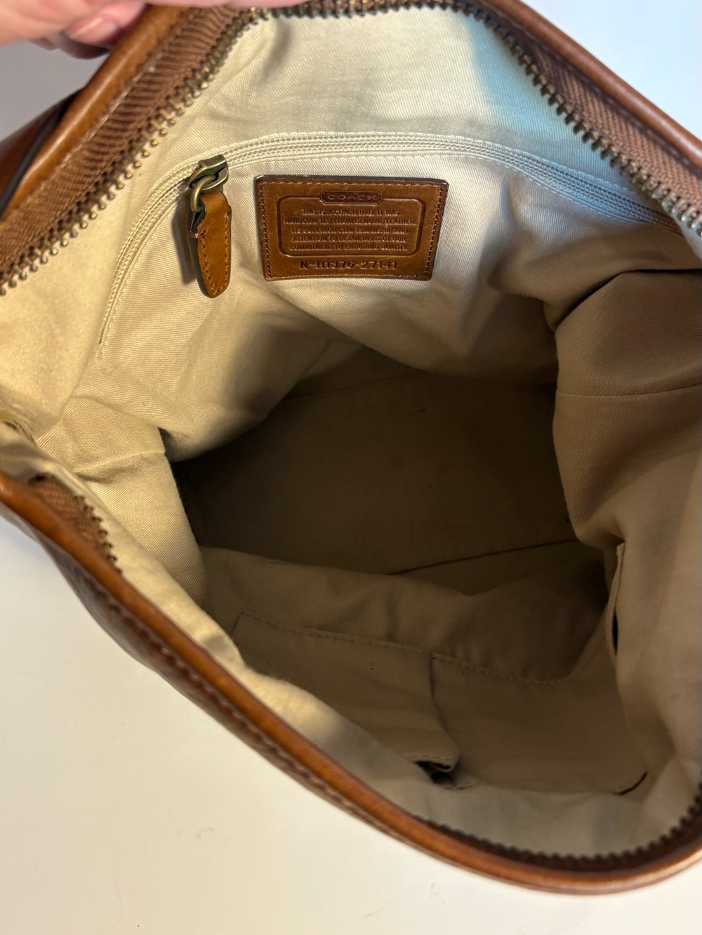 COACH Tan Leather Stud-Trim Shoulder Bag with Tassel - Picture 9 of 10